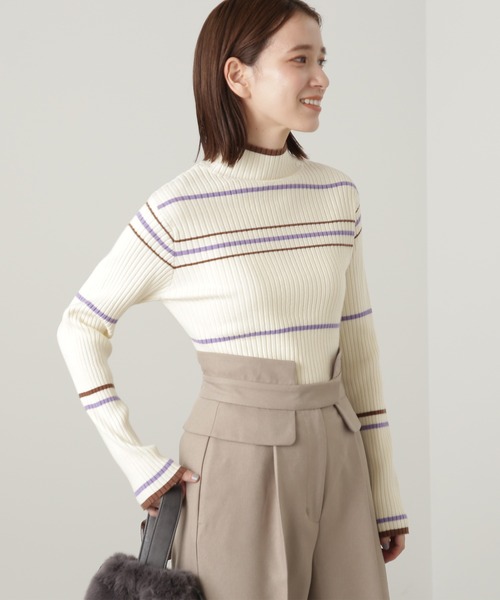 N.（N. Natural Beauty Basic）（エヌエヌナチュラルビューティーベーシック）の「【横田ひかるさん着用】◆マルチボーダーハイネックリブニット（ニット/セーター・レディース・ベージュ/グレー/オフホワイト・MEDIUM）」の11枚目の写真