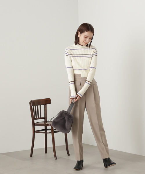 N.（N. Natural Beauty Basic）（エヌエヌナチュラルビューティーベーシック）の「【横田ひかるさん着用】◆マルチボーダーハイネックリブニット（ニット/セーター・レディース・ベージュ/グレー/オフホワイト・MEDIUM）」の5枚目の写真