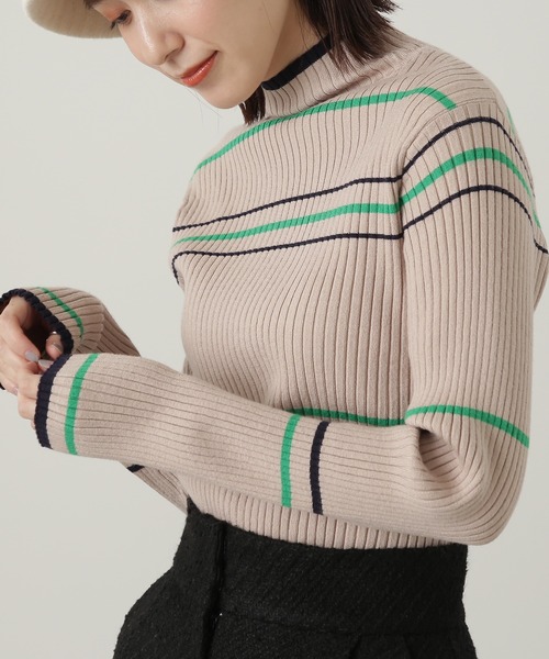 N.（N. Natural Beauty Basic）（エヌエヌナチュラルビューティーベーシック）の「【横田ひかるさん着用】◆マルチボーダーハイネックリブニット（ニット/セーター・レディース・ベージュ/グレー/オフホワイト・MEDIUM）」の12枚目の写真