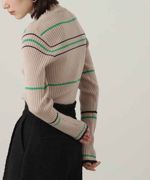 N.（N. Natural Beauty Basic）（エヌエヌナチュラルビューティーベーシック）の「【横田ひかるさん着用】◆マルチボーダーハイネックリブニット（ニット/セーター・レディース・ベージュ/グレー/オフホワイト・MEDIUM）」の14枚目の写真