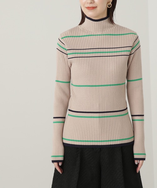 N.（N. Natural Beauty Basic）（エヌエヌナチュラルビューティーベーシック）の「【横田ひかるさん着用】◆マルチボーダーハイネックリブニット（ニット/セーター・レディース・ベージュ/グレー/オフホワイト・MEDIUM）」の6枚目の写真