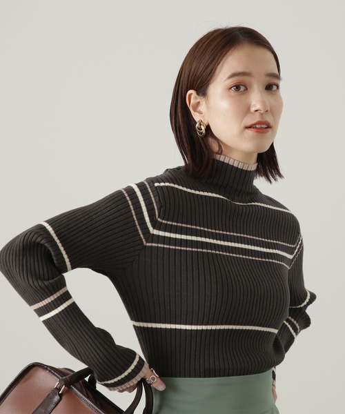 N.（N. Natural Beauty Basic）（エヌエヌナチュラルビューティーベーシック）の「【横田ひかるさん着用】◆マルチボーダーハイネックリブニット（ニット/セーター・レディース・ベージュ/グレー/オフホワイト・MEDIUM）」の18枚目の写真