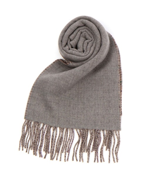 リバーシブルウールマフラー ベージュ/ホワイト WEB限定】ウールリバーシブルチェックマフラーEC限定品