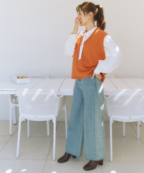 titivate（ティティベイト）の「ﾘﾎﾞﾝ付ｼｬﾂﾌﾞﾗｳｽ（シャツ/ブラウス・レディース・ブルー/ピンク/オフホワイト・FREE）」の7枚目の写真