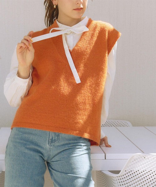 titivate（ティティベイト）の「ﾘﾎﾞﾝ付ｼｬﾂﾌﾞﾗｳｽ（シャツ/ブラウス・レディース・ブルー/ピンク/オフホワイト・FREE）」の9枚目の写真