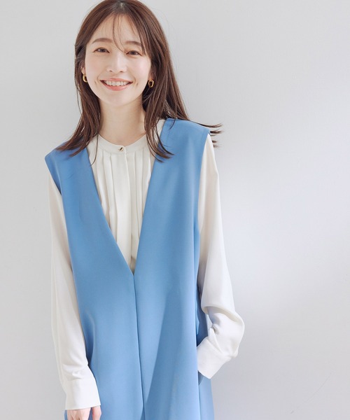 VIS(ビス)の「【洗える・防シワ】フロントタック長袖ブラウス(シャツ/ブラウス・レディース・ホワイト/ブラック/ピンク/ライトグリーン/ラベンダー/ホワイト系その他/ピンク系その他・L/M)」の10枚目の写真