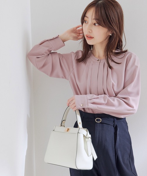 VIS(ビス)の「【洗える・防シワ】フロントタック長袖ブラウス(シャツ/ブラウス・レディース・ホワイト/ブラック/ピンク/ライトグリーン/ラベンダー/ホワイト系その他/ピンク系その他・L/M)」の14枚目の写真