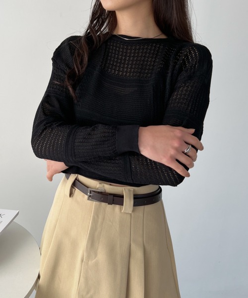 CLEA(クレア)の「かぎ編みニットクロップド丈プルオーバー(ニット/セーター・レディース・ベージュ/ホワイト/ブラック・FREE)」の13枚目の写真