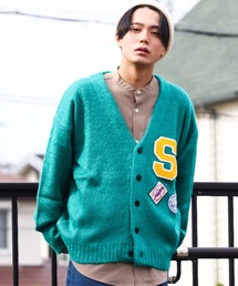 【Bl】 モヘアタッチ 刺繍ワッペンVネックカーディガン