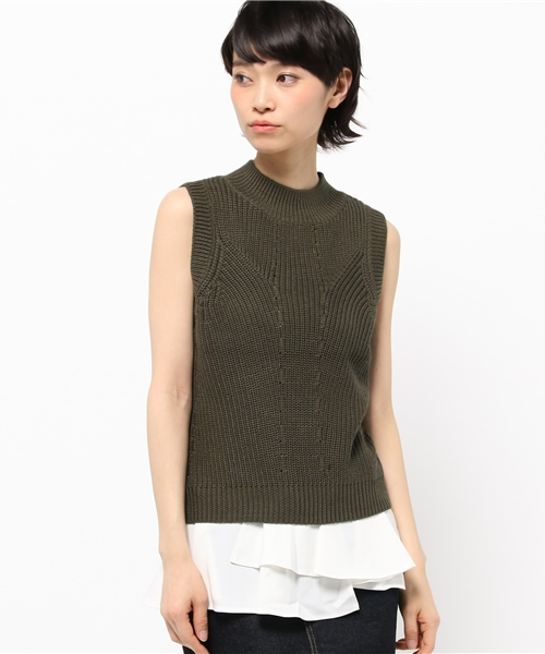 DouDou（ドゥドゥ）の「【DouDou】インナーペプラムタンク付ニット（ニット/セーター・レディース・オフホワイト/カーキ/ブラック・FREE）」の3枚目の写真