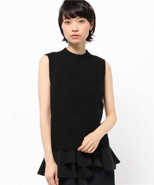 DouDou（ドゥドゥ）の「【DouDou】インナーペプラムタンク付ニット（ニット/セーター・レディース・オフホワイト/カーキ/ブラック・FREE）」の2枚目の写真