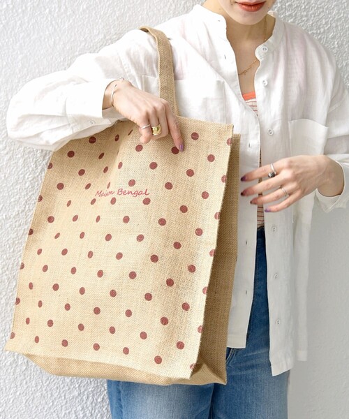 MAISON BENGAL（マイソンベンガル）の「【SHIPS any別注】MAISON BENGAL: ドット マルシェ トートバッグ（トートバッグ・レディース・ブラック/キャメル・ONE SIZE）」の13枚目の写真