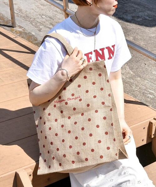 MAISON BENGAL（マイソンベンガル）の「【SHIPS any別注】MAISON BENGAL: ドット マルシェ トートバッグ（トートバッグ・レディース・ブラック/キャメル・ONE SIZE）」の14枚目の写真