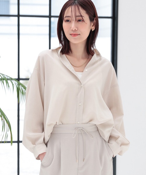 GLOBAL WORK（グローバルワーク）の「お手入れらくらくフレンチリネンシャツ/163473（シャツ/ブラウス・レディース・サックスブルー/ブラウン系その他/ピンク系その他/グレイッシュベージュ/ライトブルー/オフホワイト/ネイビー系/パープル系その他/ライトグリーン/グリーン系その他/オレンジ系その他・MEDIUM/LARGE）」の14枚目の写真