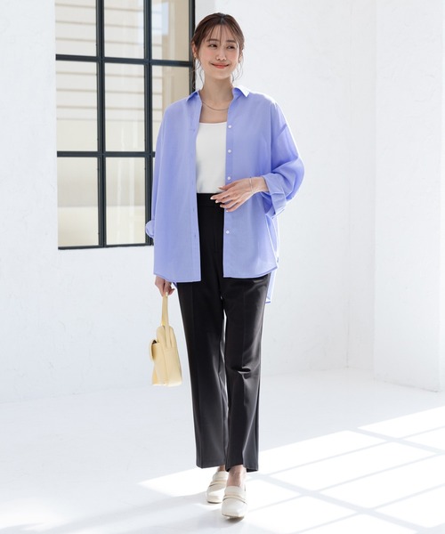 GLOBAL WORK（グローバルワーク）の「お手入れらくらくフレンチリネンシャツ/163473（シャツ/ブラウス・レディース・サックスブルー/ブラウン系その他/ピンク系その他/グレイッシュベージュ/ライトブルー/オフホワイト/ネイビー系/パープル系その他/ライトグリーン/グリーン系その他/オレンジ系その他・MEDIUM/LARGE）」の16枚目の写真