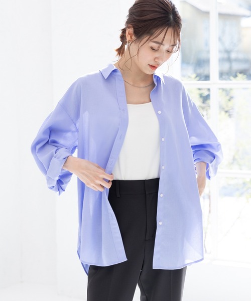 GLOBAL WORK（グローバルワーク）の「お手入れらくらくフレンチリネンシャツ/163473（シャツ/ブラウス・レディース・サックスブルー/ブラウン系その他/ピンク系その他/グレイッシュベージュ/ライトブルー/オフホワイト/ネイビー系/パープル系その他/ライトグリーン/グリーン系その他/オレンジ系その他・MEDIUM/LARGE）」の19枚目の写真