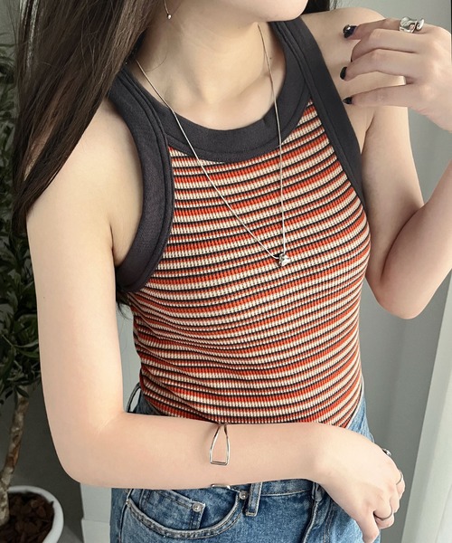 GeeRA(ジーラ)の「ワッフルボーダーアメスリタンク(タンクトップ・レディース・ピンク/ブラック/グリーン/オレンジ・X-LARGE/SMALL/LARGE/MEDIUM)」の4枚目の写真