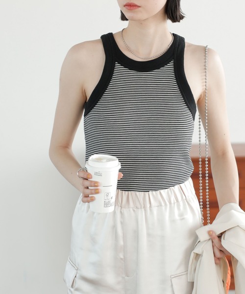 GeeRA(ジーラ)の「ワッフルボーダーアメスリタンク(タンクトップ・レディース・ピンク/ブラック/グリーン/オレンジ・X-LARGE/SMALL/LARGE/MEDIUM)」の5枚目の写真