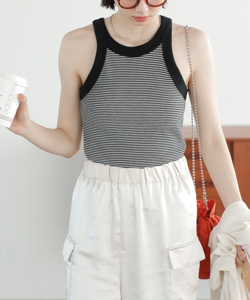 GeeRA(ジーラ)の「ワッフルボーダーアメスリタンク(タンクトップ・レディース・ピンク/ブラック/グリーン/オレンジ・X-LARGE/SMALL/LARGE/MEDIUM)」の6枚目の写真