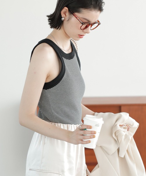 GeeRA(ジーラ)の「ワッフルボーダーアメスリタンク(タンクトップ・レディース・ピンク/ブラック/グリーン/オレンジ・X-LARGE/SMALL/LARGE/MEDIUM)」の9枚目の写真