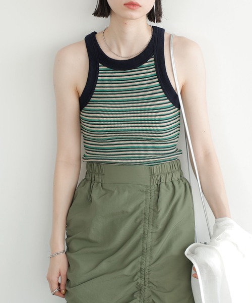 GeeRA(ジーラ)の「ワッフルボーダーアメスリタンク(タンクトップ・レディース・ピンク/ブラック/グリーン/オレンジ・X-LARGE/SMALL/LARGE/MEDIUM)」の15枚目の写真