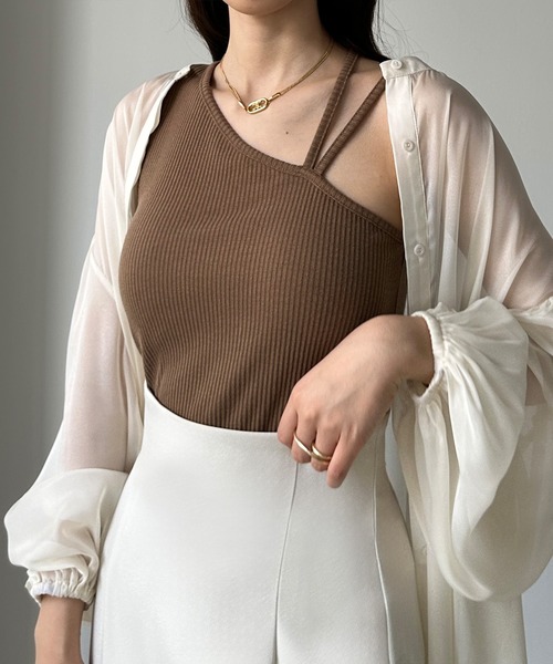 Louere（ルエレ）の「【取り外し可能パット付き】アシメショルダータンクトップ（タンクトップ・レディース・ブラック/ライトベージュ/ライトブラウン/ブラウン/ホワイト・MEDIUM/LARGE）」の12枚目の写真