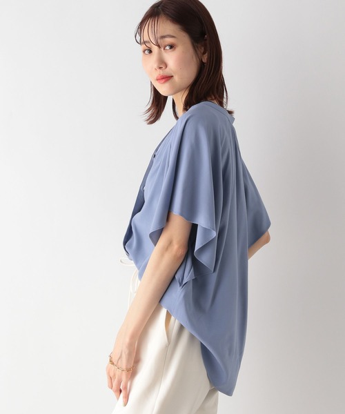 GLOBAL WORK（グローバルワーク）の「さらさらリラックスブラウス半袖/163460（シャツ/ブラウス・レディース・ライトブルー/ピンクベージュ/オフホワイト/ライトグリーン/ダークネイビー/オレンジ/ロイヤルブルー/ライトグレー/ブラック・SMALL/MEDIUM/LARGE）」の11枚目の写真