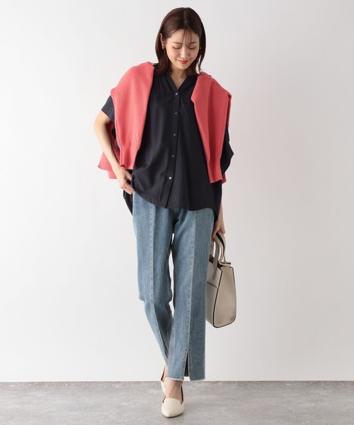 GLOBAL WORK（グローバルワーク）の「さらさらリラックスブラウス半袖/163460（シャツ/ブラウス・レディース・ライトブルー/ピンクベージュ/オフホワイト/ライトグリーン/ダークネイビー/オレンジ/ロイヤルブルー/ライトグレー/ブラック・SMALL/MEDIUM/LARGE）」の20枚目の写真