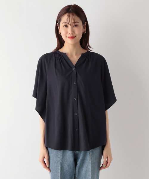 GLOBAL WORK（グローバルワーク）の「さらさらリラックスブラウス半袖/163460（シャツ/ブラウス・レディース・ライトブルー/ピンクベージュ/オフホワイト/ライトグリーン/ダークネイビー/オレンジ/ロイヤルブルー/ライトグレー/ブラック・SMALL/MEDIUM/LARGE）」の17枚目の写真