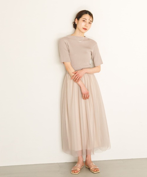 HEYUMM(ヘユム)の「チュールドッキングニットワンピース(ワンピース・レディース・ブラック/アイボリー/ライトベージュ・ONE/S)」の6枚目の写真