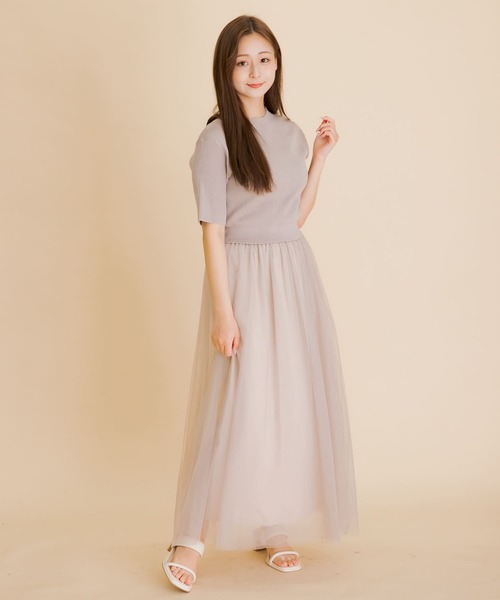 HEYUMM(ヘユム)の「チュールドッキングニットワンピース(ワンピース・レディース・ブラック/アイボリー/ライトベージュ・ONE/S)」の16枚目の写真