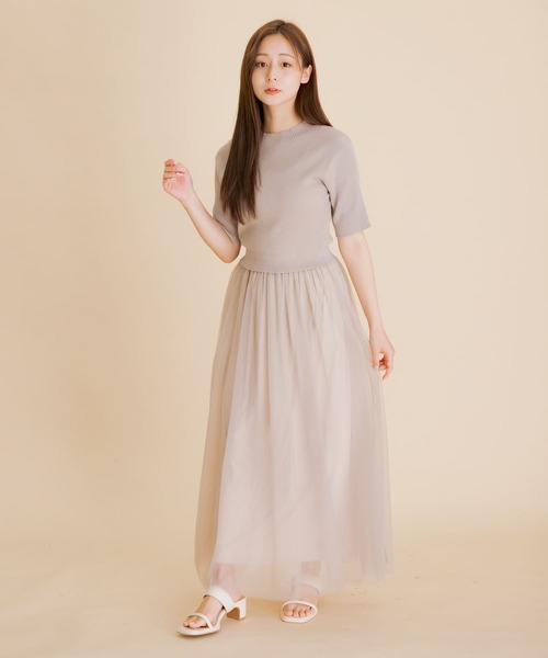 HEYUMM(ヘユム)の「チュールドッキングニットワンピース(ワンピース・レディース・ブラック/アイボリー/ライトベージュ・ONE/S)」の18枚目の写真