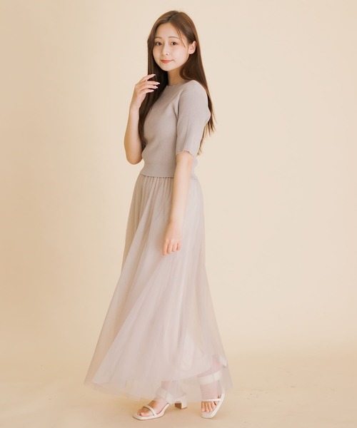HEYUMM(ヘユム)の「チュールドッキングニットワンピース(ワンピース・レディース・ブラック/アイボリー/ライトベージュ・ONE/S)」の19枚目の写真