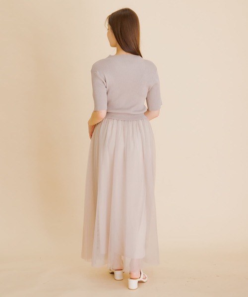 HEYUMM(ヘユム)の「チュールドッキングニットワンピース(ワンピース・レディース・ブラック/アイボリー/ライトベージュ・ONE/S)」の20枚目の写真