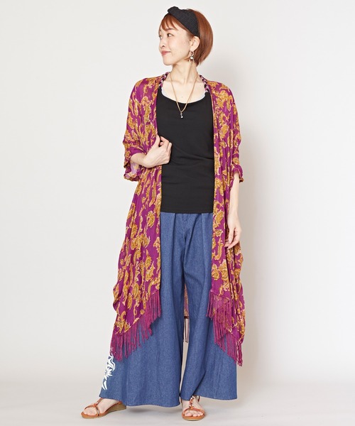 チャイハネ（チャイハネ）の「【チャイハネ】ピンクシーロングカーディガン（カーディガン/ボレロ・レディース・オレンジ/パープル/ホワイト/ブラック/ブルー・FREE）」の4枚目の写真