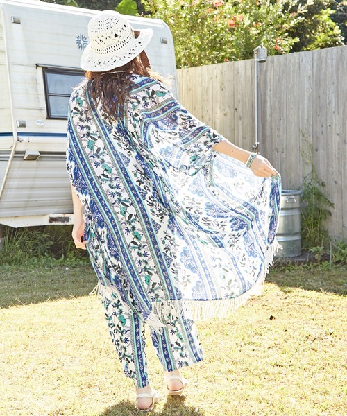 チャイハネ（チャイハネ）の「【チャイハネ】ピンクシーロングカーディガン（カーディガン/ボレロ・レディース・オレンジ/パープル/ホワイト/ブラック/ブルー・FREE）」の3枚目の写真