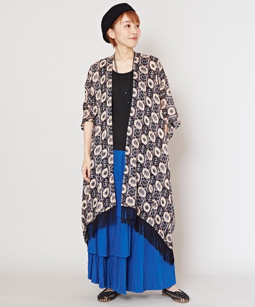 チャイハネ（チャイハネ）の「【チャイハネ】ピンクシーロングカーディガン（カーディガン/ボレロ・レディース・オレンジ/パープル/ホワイト/ブラック/ブルー・FREE）」の2枚目の写真