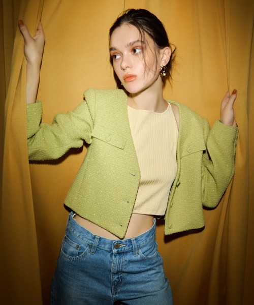 EIMY ISTOIRE（エイミーイストワール）の「シャイニーランダムリブニットキャミ（ニット/セーター・レディース・グリーン/ホワイト/イエロー/オレンジ/ブラック・FREE）」の17枚目の写真