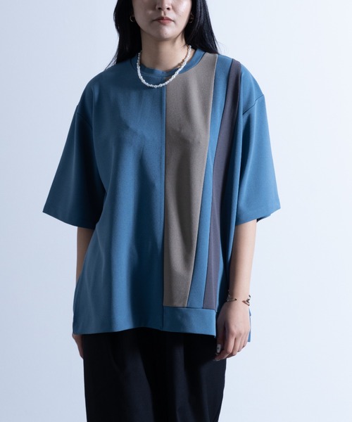 NYLAUS（ナイラス）の「ストレッチアムンゼン ブロックライン切り替え ショートスリーブ ビッグTシャツ（Tシャツ/カットソー・メンズ・ブラック/グレイッシュベージュ/グレイッシュブルー/ホワイト/チャコール・M/L）」の5枚目の写真