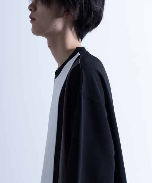 NYLAUS（ナイラス）の「ストレッチアムンゼン ブロックライン切り替え ショートスリーブ ビッグTシャツ（Tシャツ/カットソー・メンズ・ブラック/グレイッシュベージュ/グレイッシュブルー/ホワイト/チャコール・M/L）」の8枚目の写真