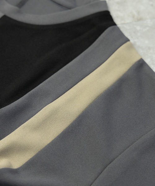 NYLAUS（ナイラス）の「ストレッチアムンゼン ブロックライン切り替え ショートスリーブ ビッグTシャツ（Tシャツ/カットソー・メンズ・ブラック/グレイッシュベージュ/グレイッシュブルー/ホワイト/チャコール・M/L）」の15枚目の写真
