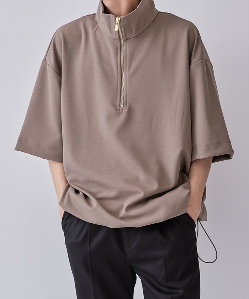 Lui's（ルイス）の「ジョーゼットハーフZIP5分袖カットソー（Tシャツ/カットソー・メンズ・ホワイト/ブラック/グレー系その他/ネイビー・FREE）」の3枚目の写真