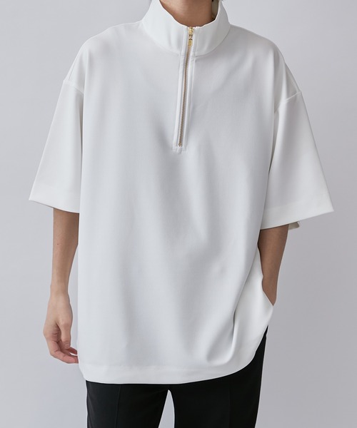 Lui's（ルイス）の「ジョーゼットハーフZIP5分袖カットソー（Tシャツ/カットソー・メンズ・ホワイト/ブラック/グレー系その他/ネイビー・FREE）」の7枚目の写真