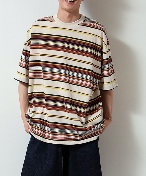 BEAMS（ビームス）の「BEAMS / マルチボーダー Tシャツ（Tシャツ/カットソー・メンズ・ホワイト/ナチュラル/ブラック・M/L/S/XL）」の3枚目の写真