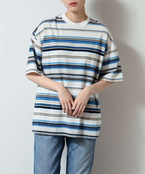 BEAMS（ビームス）の「BEAMS / マルチボーダー Tシャツ（Tシャツ/カットソー・メンズ・ホワイト/ナチュラル/ブラック・M/L/S/XL）」の18枚目の写真