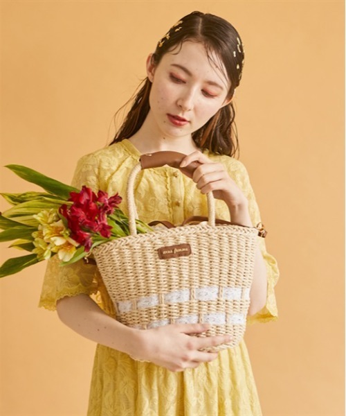 axes femme（アクシーズファム）の「ペーパー×レースかごバッグ（かごバッグ・レディース・ベージュ/ブラウン/ブラック・FREE）」の3枚目の写真