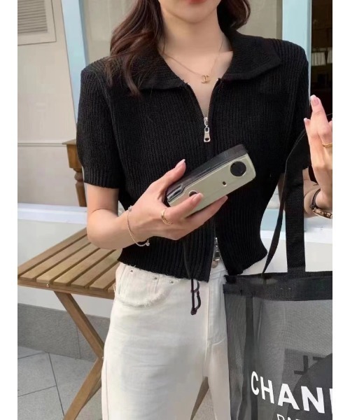 SpRay(スプレイ)の「ダブルZIPニット(ニット/セーター・レディース・ブラック/ホワイト/アイボリー・FREE)」の3枚目の写真