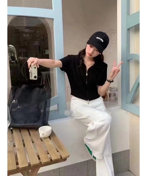 SpRay(スプレイ)の「ダブルZIPニット(ニット/セーター・レディース・ブラック/ホワイト/アイボリー・FREE)」の4枚目の写真