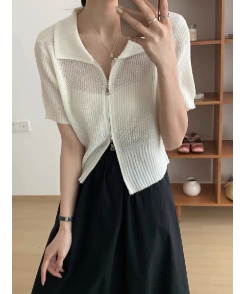 SpRay(スプレイ)の「ダブルZIPニット(ニット/セーター・レディース・ブラック/ホワイト/アイボリー・FREE)」の6枚目の写真