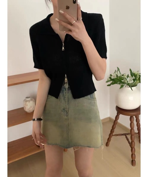 SpRay(スプレイ)の「ダブルZIPニット(ニット/セーター・レディース・ブラック/ホワイト/アイボリー・FREE)」の7枚目の写真